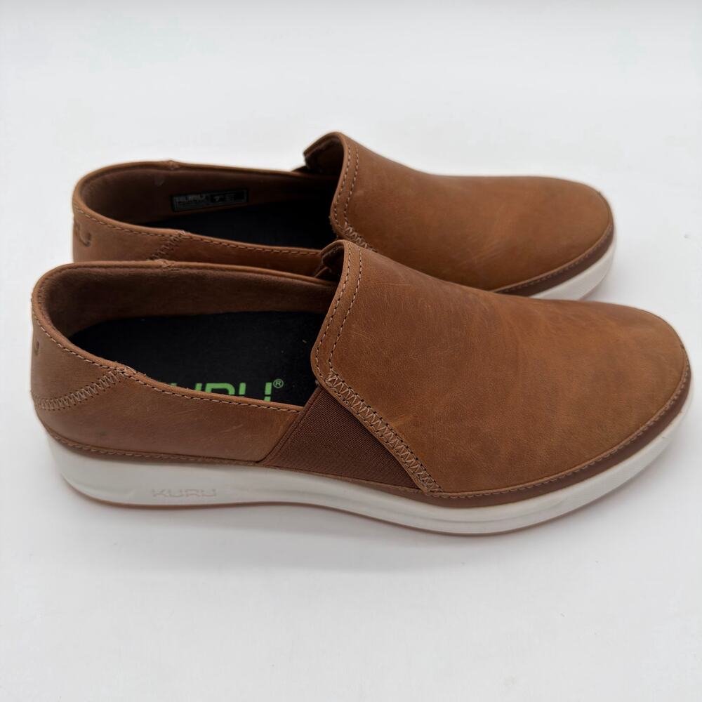 Kuru Cloud Roam Atla Leather Slip On Cognac Brown Plantar Fasciitis NWOB 7.5